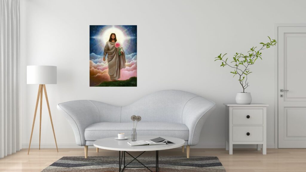 Jesus with rose bench