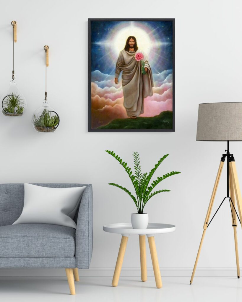 Jezus met roos woonkamer
