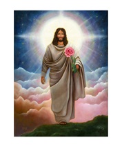 Jezus met roos - Anneke de Lang (Giclee op aquarelpapier, incl passe-partout)